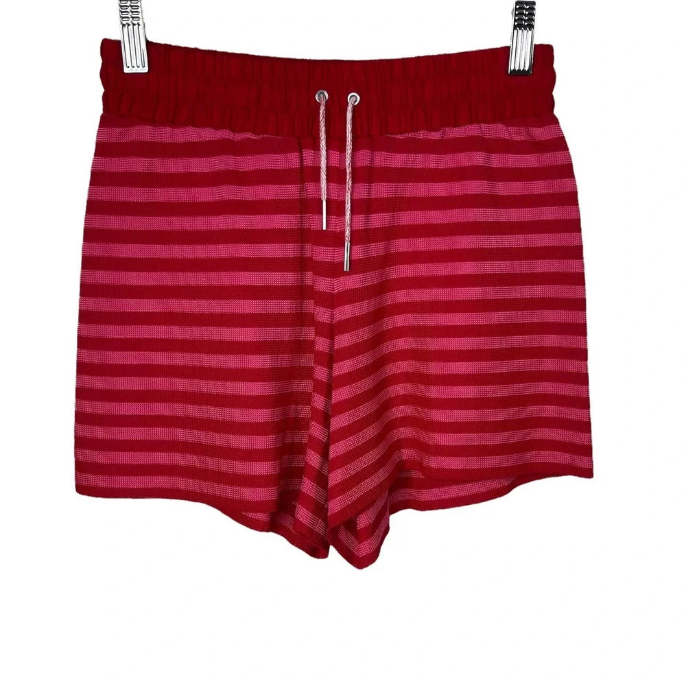 Sandro Red and Pink Striped Knit Drawstring Shorts Size 1 / US Small